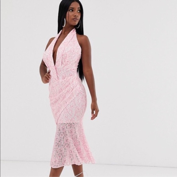 ASOS two tone lace halter midi dress - Picture 2 of 3